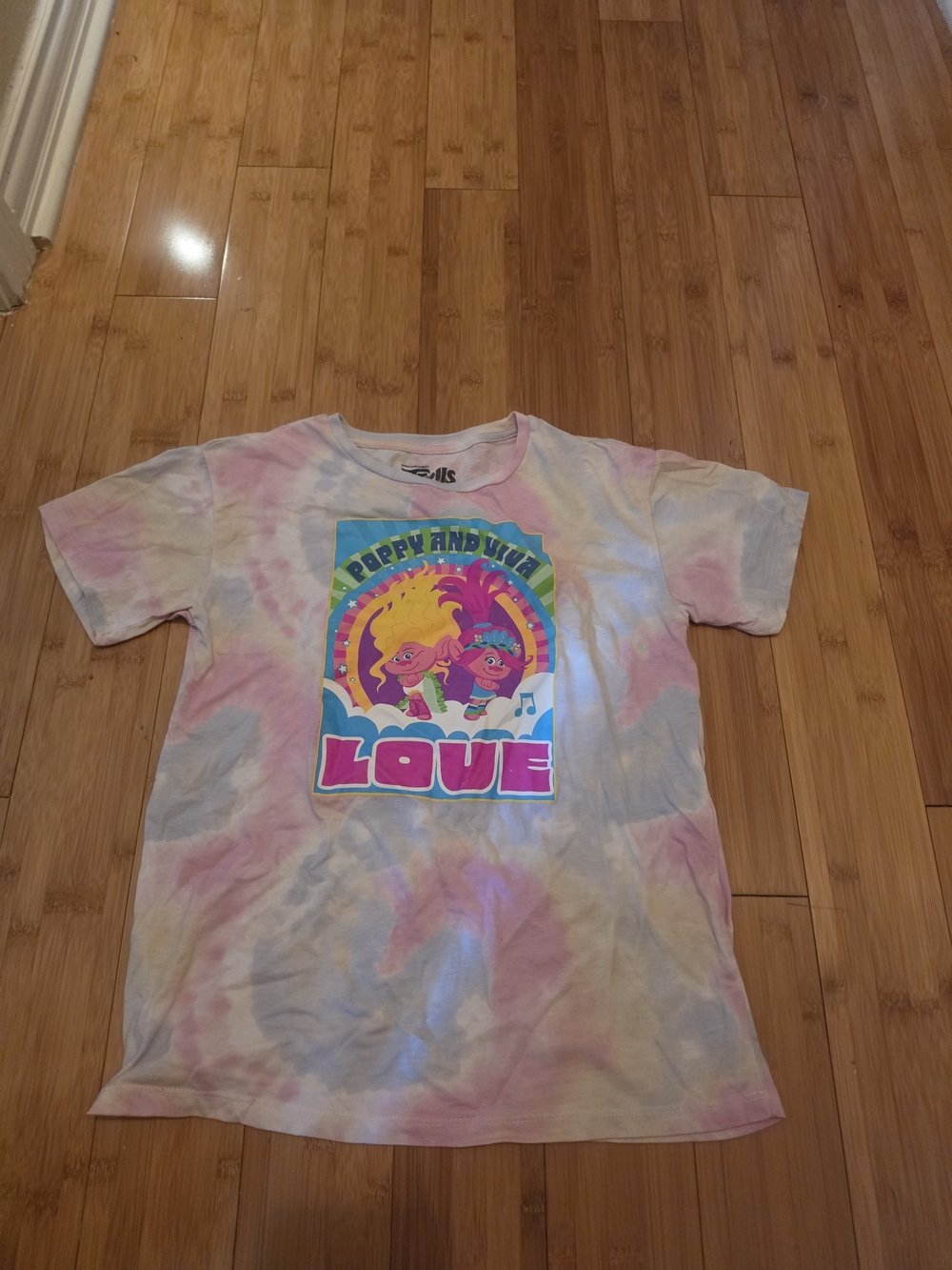 Trolls Tie-Dye Graphic Tee in Pink & White